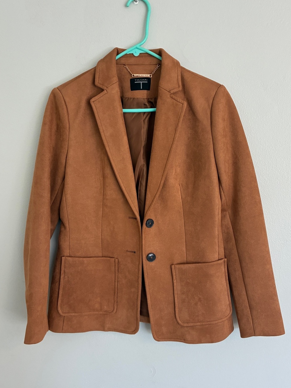Tahari Women’s Faux Suede Camel, Tan Blazer Jacket